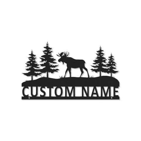 Personalisierte Elch Metall Wandkunst | LED Schild für Hütten Dekor | Rustikale Waldszene für Outdoor-Freunde Geschenk | Hinterleuchtete Wildtierkunst