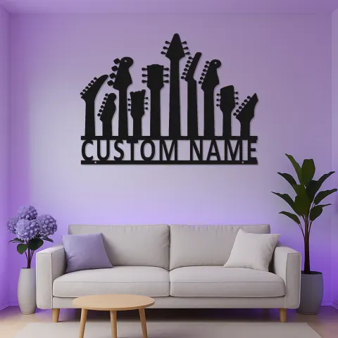 Personalized Guitar LED Sign | Custom Metal Wall Art for Music Studio | Musician Name Decor | Guitarist Gift alternate view