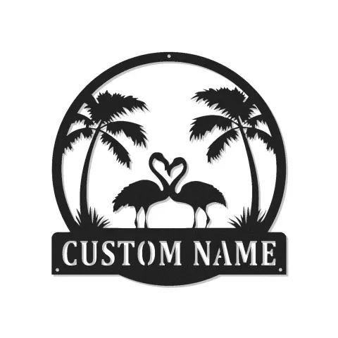 Personalisierte Flamingo-Paar LED-Schild | Individuelle Metall-Wandkunst | Tropisches Strandhaus-Dekor für Hochzeitsgeschenk