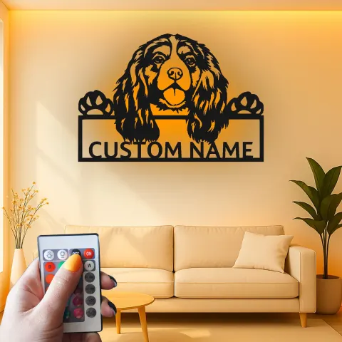 Vista alternativa di Insegna in metallo LED personalizzata per Cocker Spaniel - Regalo per amanti dei cani - Decorazione per soggiorno