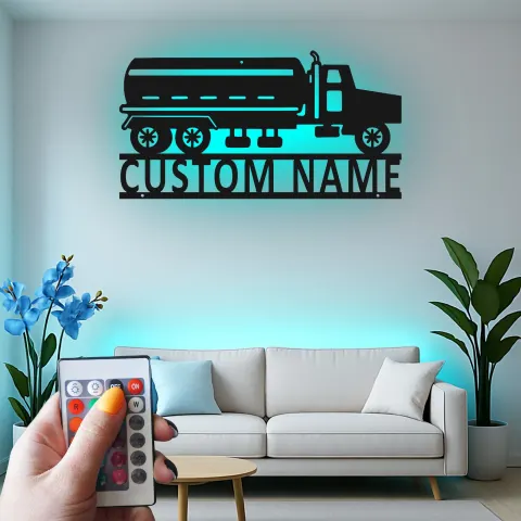 Personalisierte Tanklastwagen Metall-Schild | LED Wandkunst für die Garage | Industrielle Dekoration für den Man Cave | Individuelles Trucker Geschenk alternative Ansicht