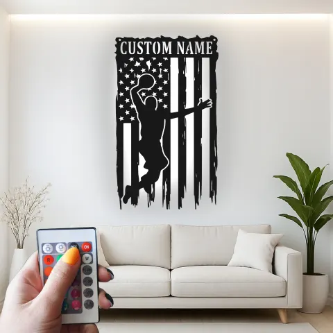 Vue alternative de Décoration murale en métal personnalisée pour joueur de basketball avec rétroéclairage LED - Cadeau sportif pour athlètes