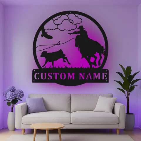Personalisierte Cowboy-Rodeo-LED-Metall-Wandkunst – Western-Geschenk für Ihn, rustikale Ranch-Deko alternative Ansicht