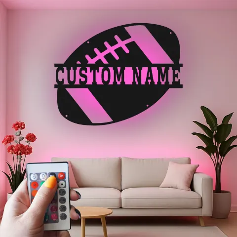 Vista alternativa de Cartel LED de Fútbol Personalizado | Arte Mural de Metal con Nombre del Jugador Personalizado | Decoración para Sala de Juegos | Regalo para Fanático del Deporte