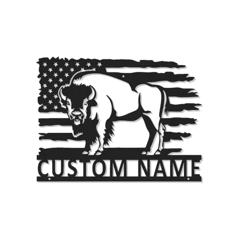 Insegna in metallo personalizzata con bisonte e bandiera americana luce LED regalo patriottico per lui decorazione rustica per man cave