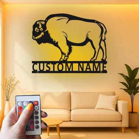 Custom Bison Led Light Metal Wall Art Personalized Wildlife Gift for Nature Lovers Rustic Home Decor alternate view