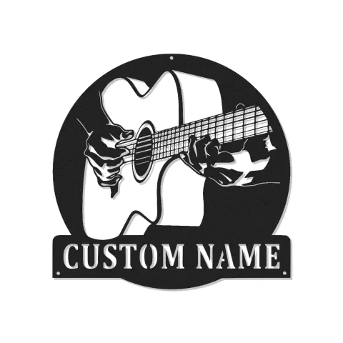 Personalized Guitar Player Metal Wall Art | LED Musician Name Sign for Music Room & Studio | Custom Guitarist Gift