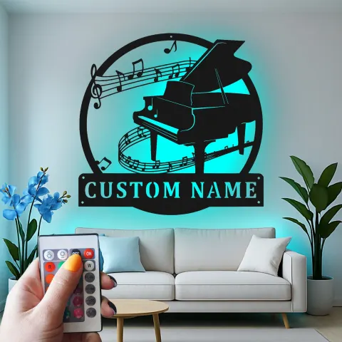 Grand Piano LED Wall Art | Personalized Metal Sign for Music Room | Custom Name Plaque | Pianist Gift & Studio Decor alternate view