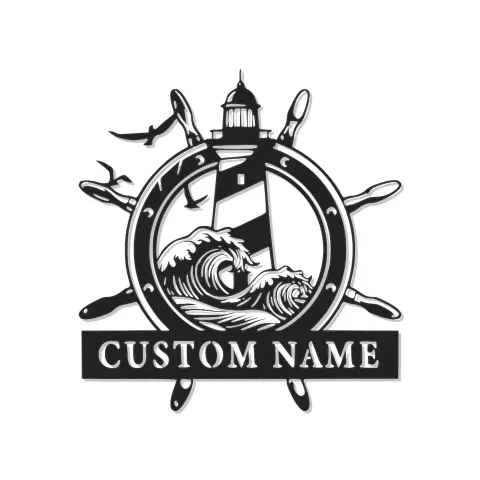 Custom Lighthouse Wall Art | Personalized LED Metal Sign with Nautical Waves | Beach House Decor & Sailor Gift