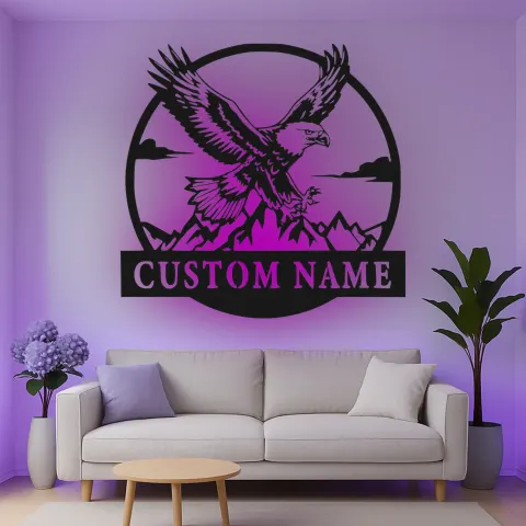 Custom Eagle Led Light Metal Wall Art Personalized Gift for Nature Lovers Office or Living Room Decor alternate view