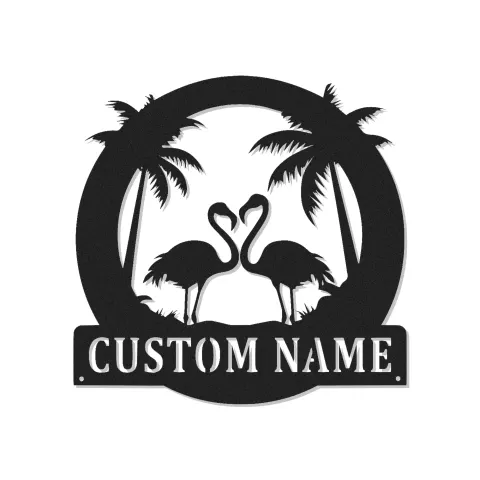 Personalized Flamingo Metal Sign | LED Tropical Wall Art | Custom Beach House Name Decor | Coastal Home Gift for Her