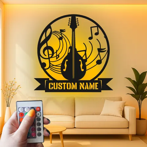 Individuelles LED-Gitarrenschild | Personalisierte Metall-Wandkunst für Musikzimmer | Musikername-Schild mit Lichtern alternative Ansicht