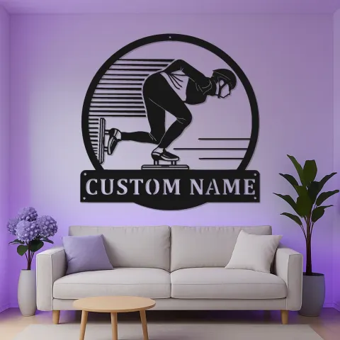 Personalisierte LED-Schild für Eisschnellläufer | Individuelle Metall-Wandkunst für Eiskunstläufer | Geschenk für Sportlerzimmer alternative Ansicht