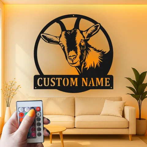 Custom Goat Metal Sign with LED | Personalized Farmhouse Wall Art | Rustic Barn Decor for Livestock Lovers & Homesteads alternate view