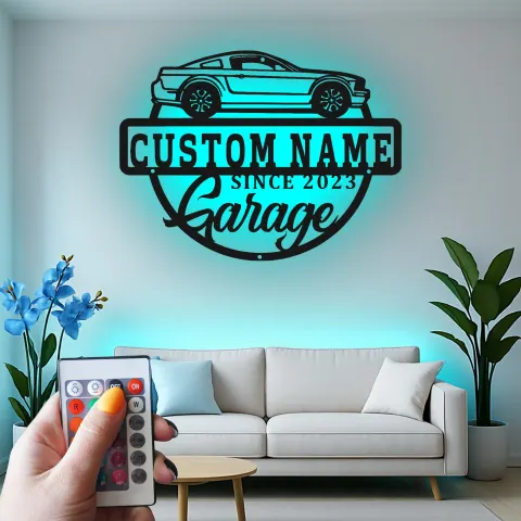 Custom LED Garage Sign | Metal Auto Shop Decor | Personalized Man Cave Wall Art | Lighted Car Enthusiast Gift alternate view