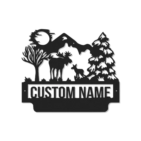 Personalized Moose Metal Wall Art | LED Wildlife Scene | Custom Family Name Sign for Cabin, Lodge & Rustic Home Decor