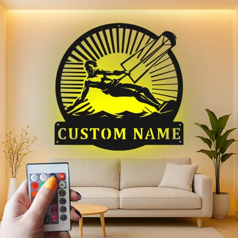 Vue alternative de Décoration murale en métal LED personnalisée de kitesurfeur, cadeau pour les passionnés de sports nautiques, décoration de maison de plage