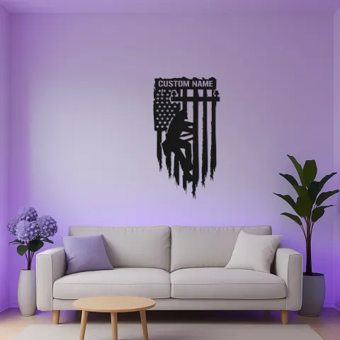 Custom Lineman LED Metal Wall Art | Personalized American Flag Sign for Electrician | Patriotic Home & Office Decor alternate view