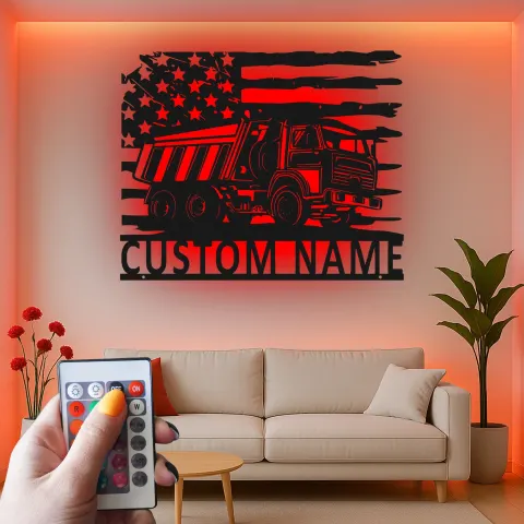 Custom Dump Truck Led Light Metal Wall Art Personalized Gift for Truck Enthusiasts Garage or Man Cave Decor 5 alternate view