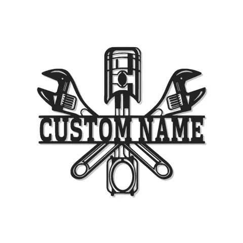 Custom LED Mechanic Sign | Metal Piston & Wrenches Wall Art | Personalized Garage Decor | Auto Shop Lighted Gift