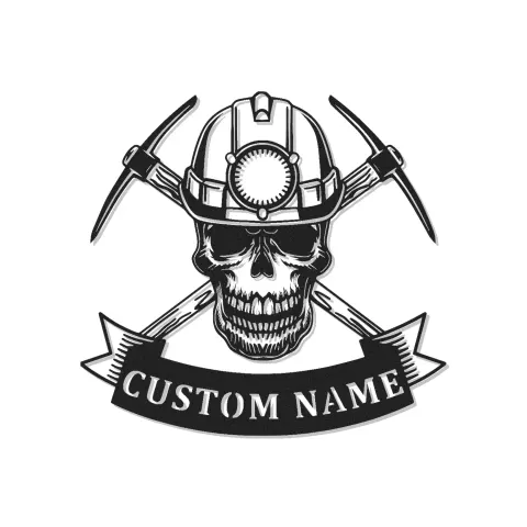 Personalisierte Kohlenbergmann Schädeltafel | LED Metall-Wandkunst für Man Cave | Vintage Bergmannhelm & Pickaxe Dekor | Geschenk für Ihn