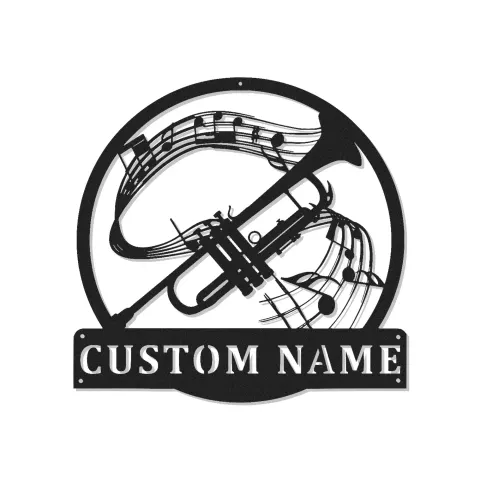 Insegna in metallo personalizzata con note musicali e LED per tromba - Regalo per musicisti - Decorazione per sala musica