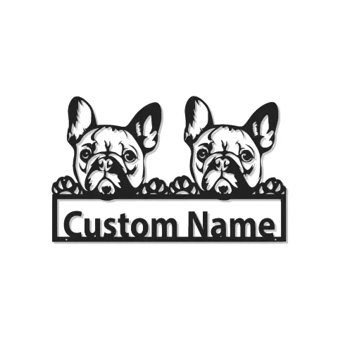 Panneau en métal personnalisé de Bulldog Français | Décoration murale en métal LED personnalisée | Cadeau pour elle | Décor avec le nom de l'animal