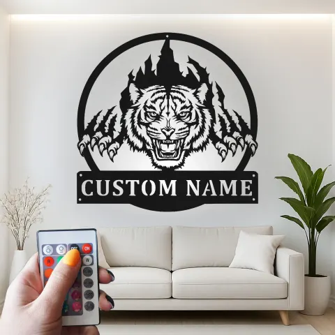 Custom Tiger Led Light Metal Wall Art Personalized Gift for Wildlife Lovers Man Cave or Office Decor alternate view