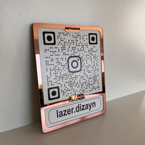 Custom Instagram QR Code Sign | Layered Acrylic & Rose Gold Metal Business Countertop Display | Modern Social Media Marketing alternate view