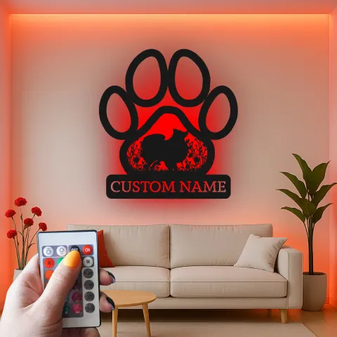 Personalisierte LED-beleuchtete Metall-Wandkunst mit Hundepfote – Geschenk für Hundeliebhaber, Wohnzimmerschmuck alternative Ansicht
