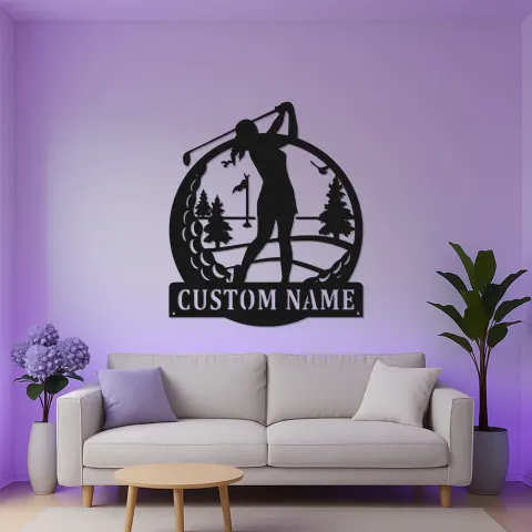 Custom Golf Sign with LED Lights | Personalized Metal Wall Art for Game Room | Golfer Gift for Him or Her alternate view
