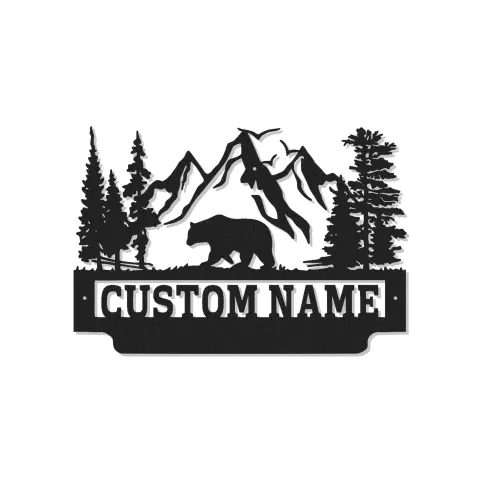 Insegna in metallo LED personalizzata con orso di montagna, regalo per amanti della natura, decorazione per cabin o lodge