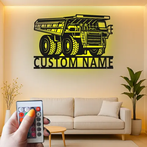 Vue alternative de Décoration murale en métal LED personnalisée en forme de camion benne pour passionnés de construction - Cadeau pour garage ou bureau