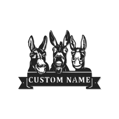 Insegna in metallo LED Donkey Trio Personalizzata Regalo per Fattoria Decorazione Casa Rustica