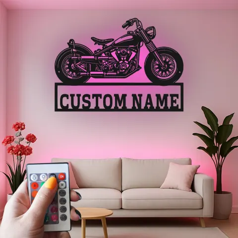 Personalisiertes Motorrad LED-Schild | Individuelle Biker Metall-Wandkunst | Garage & Man Cave Dekor | Vintage Cruiser Leuchtschild alternative Ansicht