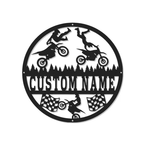 Insegna LED Motocross Personalizzata | Arte in Metallo Moto da Cross | Decorazione Nome Personalizzata per Man Cave | Regalo Pilota Stunt