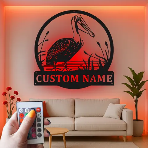 Personalisierte Pelikan LED Metallschild | Küsten-Wandkunst Silhouette | Strandhaus Dekor | Geschenk für das Seehaus alternative Ansicht