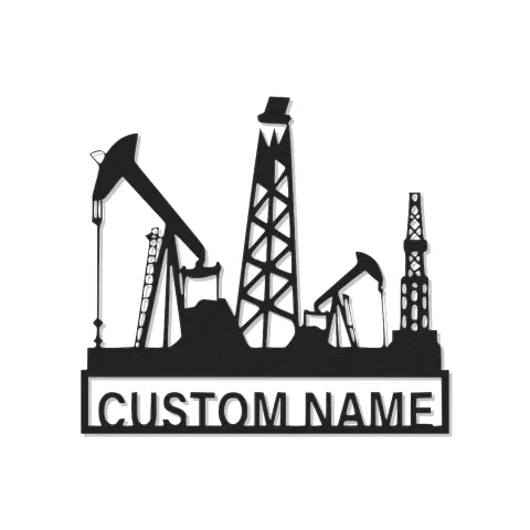 Oil Rig LED Metal Wall Art | Custom Oilfield Name Sign for Office | Industrial Drilling Decor Gift for Engineer