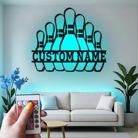 Custom Bowling Pins Led Light Metal Wall Art Personalized Gift for Bowlers Game Room Decor alternate view