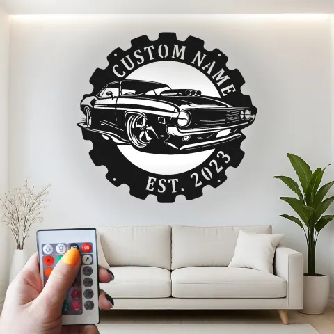 Personalisierte LED-Metall-Wandkunst für Muscle Cars – Geschenk für Auto-Enthusiasten und Garagen-Dekor alternative Ansicht
