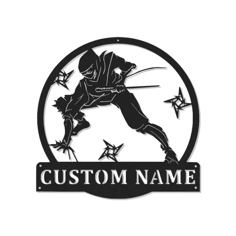 Insegna LED Personalizzata Ninja Warrior | Arte Murale in Metallo Personalizzata | Decorazioni per Arti Marziali per Stanza da Gioco e Dojo