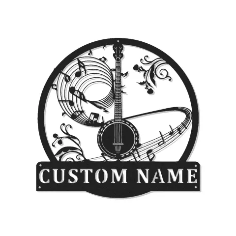 Personalisiertes LED-beleuchtetes Metallschild mit Banjo und Noten – Geschenk für Musiker, Dekoration für Musikzimmer