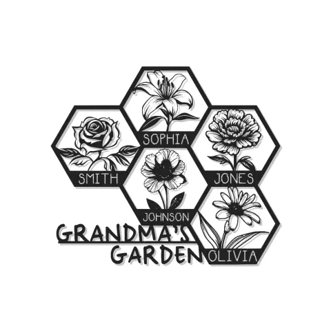 Insegna personalizzata "Il giardino della nonna" | Arte murale LED in metallo personalizzata | Decorazione floreale con nomi di famiglia | Regalo per la nonna