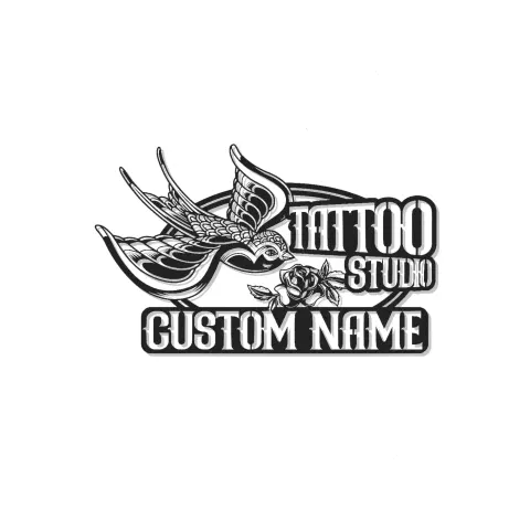 Insegna per studio di tatuaggi personalizzata | Arte in metallo con uccello rondine e LED | Regalo vintage per tatuatori | Decorazione retro per parlor