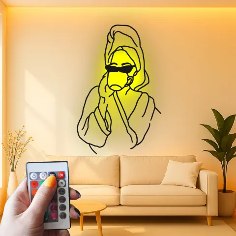 Chic Spa Day Woman Led Light Metal Wall Art Unique Gift for Her Bathroom or Spa Decor alternate view