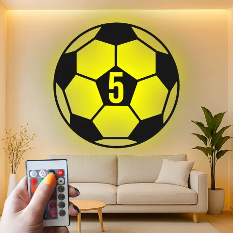 Vista alternativa de Luz de número de camiseta de fútbol personalizada | Arte mural LED de metal personalizado | Decoración deportiva para la habitación de los niños | Regalo para hijo atleta