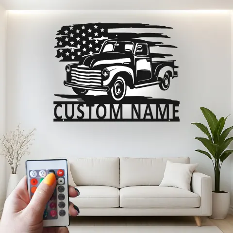 Personalisierte Vintage-Truck LED-Licht Metall-Wandkunst Geschenk für Auto-Enthusiasten Garagen- oder Männerecken-Dekor alternative Ansicht