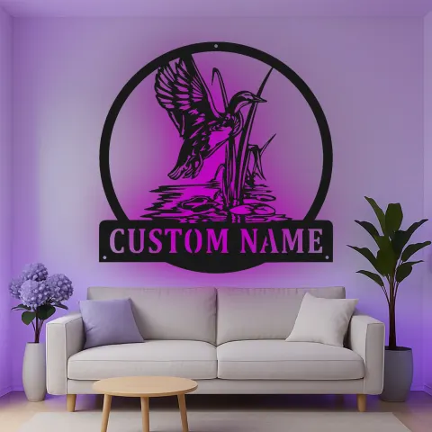 Personalisierte LED-Metall-Wandkunst mit Entenjagd-Motiv – Geschenk für Jäger, rustikale Hüttendeko alternative Ansicht