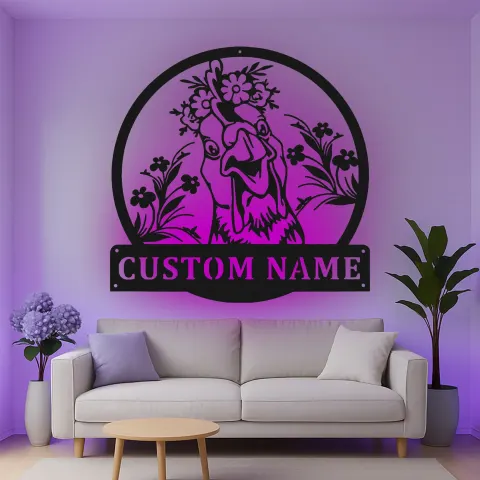 Vista alternativa di Insegna in metallo LED Pollo Personalizzata Regalo per Cucina o Decorazione da Fienile