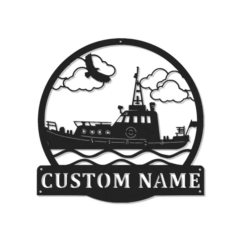 Insegna in metallo personalizzata con rimorchiatore LED - Regalo nautico per amanti delle barche - Decorazione marittima personalizzata per la casa